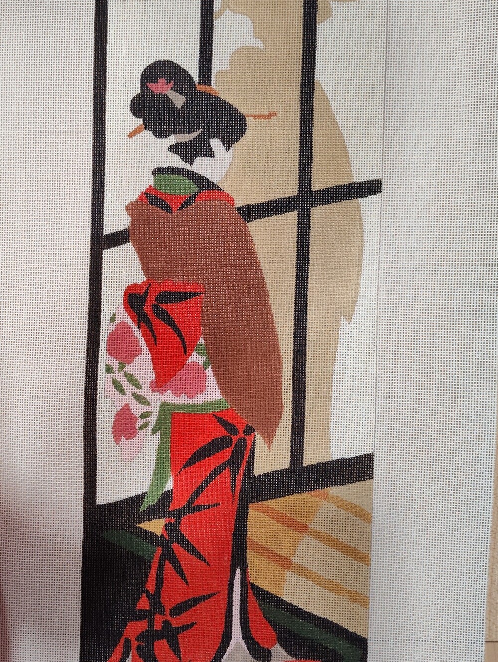 Asian Woman in Colorful Kimono Needlepoint Canvas